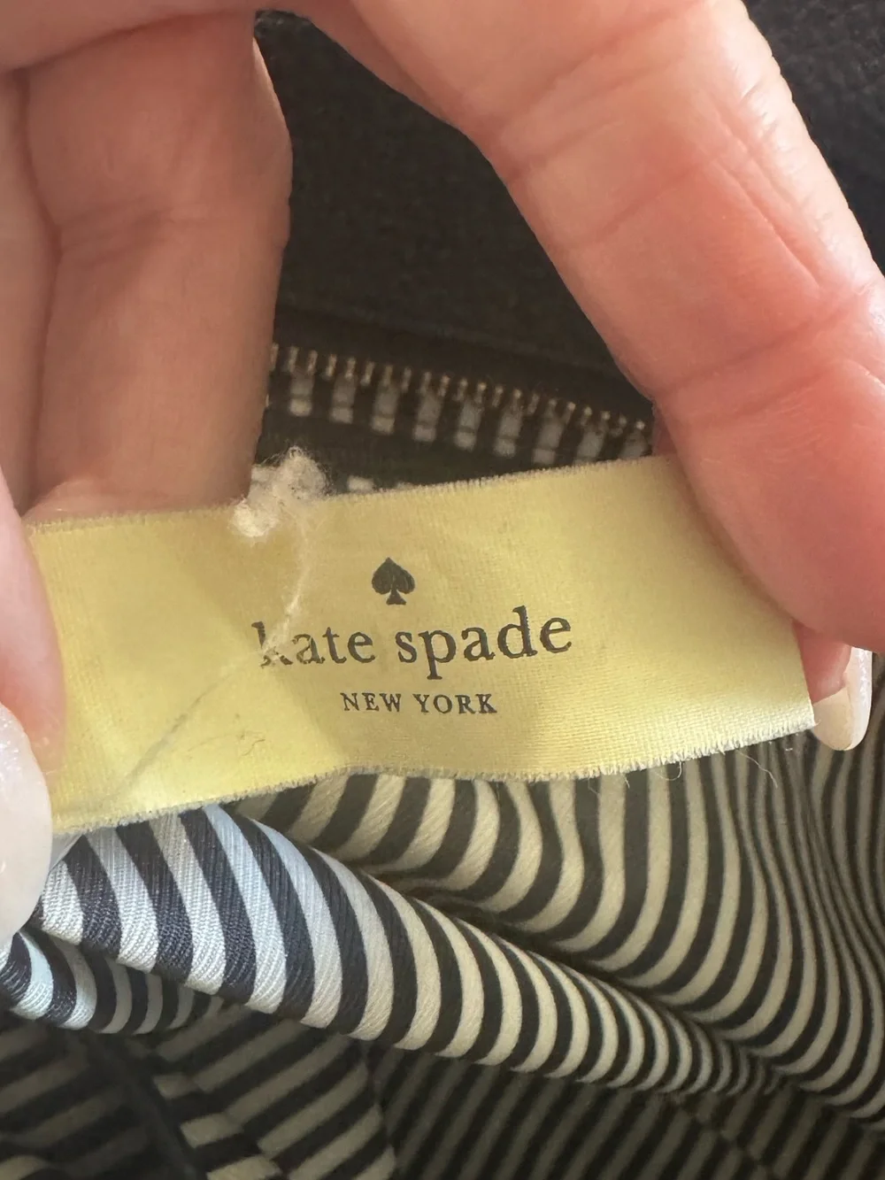 kate spade Dark Navy Pebble Leather Scallop-Top Tote with Cream Trim